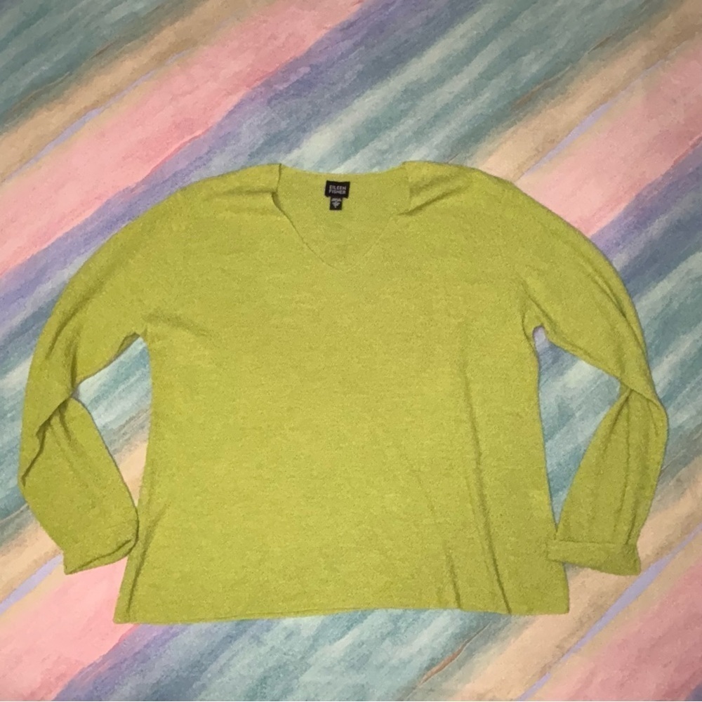 Eileen Fisher Wool Sweater Jumper Womens Large Green Minimalist Basic Classic